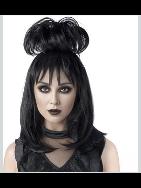 Black Cosplay Wig With Bun,Bride Wigs For Costumes, Costume Wigs W/Choker